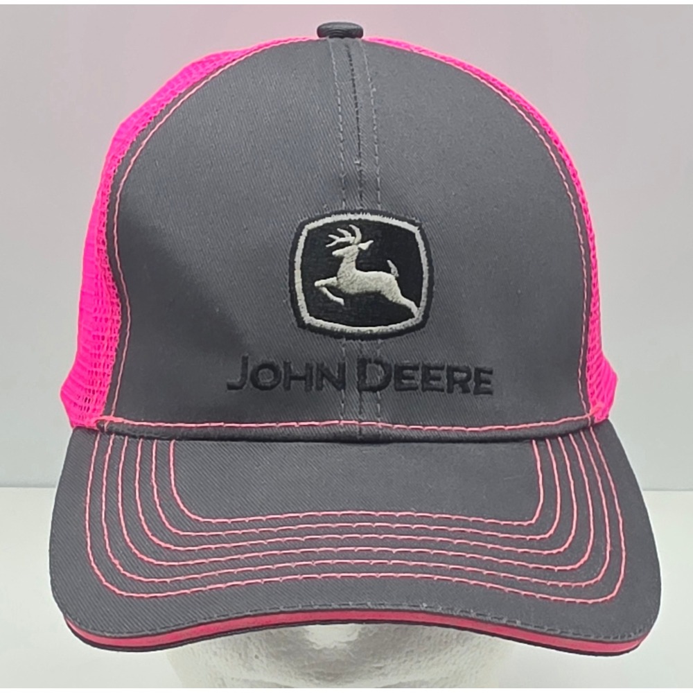 JOHN DEERE Snapback Gray Pink Mesh NWOT Trucker Hat Baseball Cap‎ Tractor Farm
